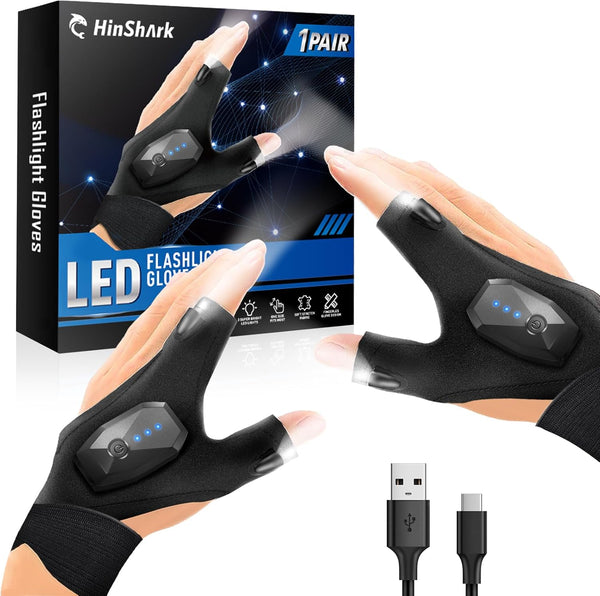 Hinshark LED Flashlight Gloves for Men, Rechargeable Cool Gadgets, Unique Birthday Gifts for Dad