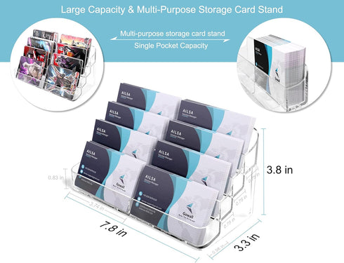 Business Card Holder, 8 Pocket Acrylic Stand for Desk, Clear Business Card Display for Home and Office, 4 PCS