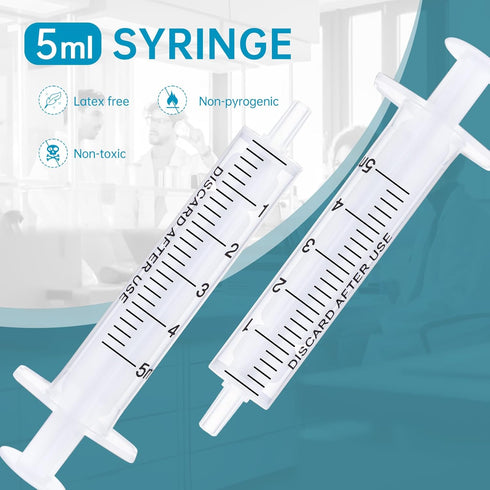 50pcs 5ml/cc Plastic Syringes with Caps Without Rubber Stopper in for Industry Lab Pet Feeding