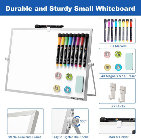 TSJ OFFICE Dry Erase Whiteboard - 12 X 16 Inches Portable Magnetic Whiteboard with Hooks for Office, Home, School