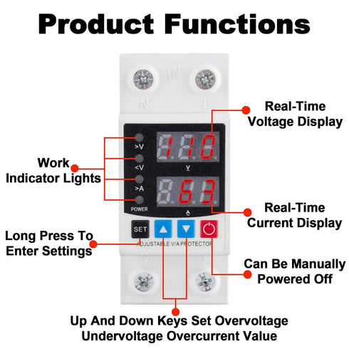 Smart Circuit Breaker with Energy Monitoring, Adjustable Voltage and Current Protection (1-63 Amp), AC Disconnect