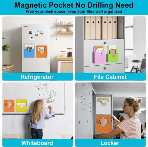 MFTEK Magnetic File Holder - 6 Pockets Paper Holder, Hanging File Organizer Magazine Rack for Office Supplies Storage