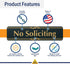 No Soliciting Sign, Black/Gold, Engraved, 2" x 8", Fade Resistant, Indoor/Outdoor Use, USA MADE