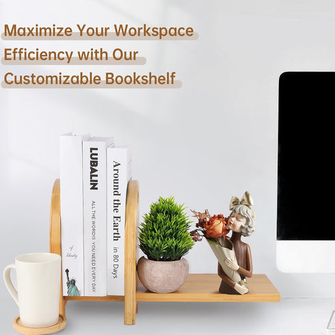 WHXE MNHEE Bamboo Tabletop Bookshelf - Expandable Desktop Bookcase - No Tools Required to Assemble This Desk Bookshelf