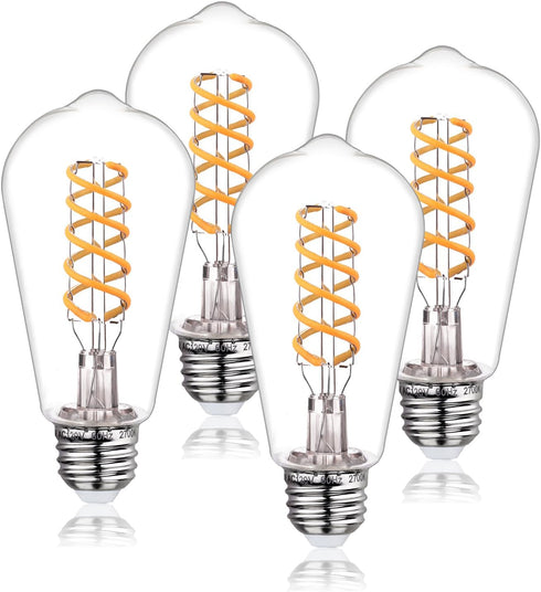 4Pack Vintage 6W ST58 LED Edison Light Bulbs 60W Equivalent, 600Lumens, 2700K