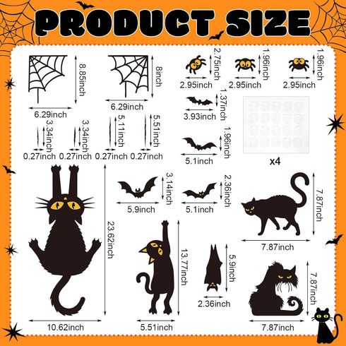Halloween Bulletin Board Decorations Set - Black Cat Paper Cutouts and Spooky Bat Spider Wall Decals