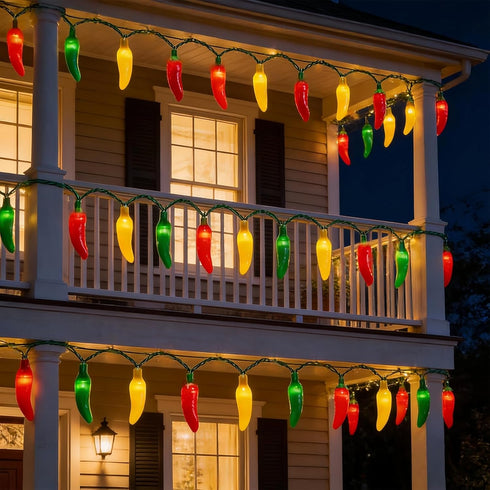 35 18 LED Red Green and Yellow Chili Pepper Christmas Lights, Ft Green Wire House Decorative Lighting String