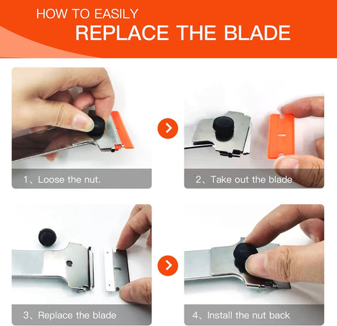 DEKEones Razor Blade Scraper, Long Handled Tool with 10 Extra Replacement Blades for Cleaning