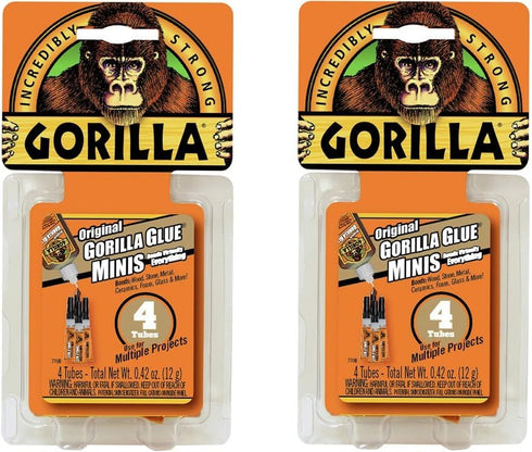 Gorilla Minis, Original Waterproof Polyurethane Glue, Four 3 gram Tubes, Brown (Pack of 2)