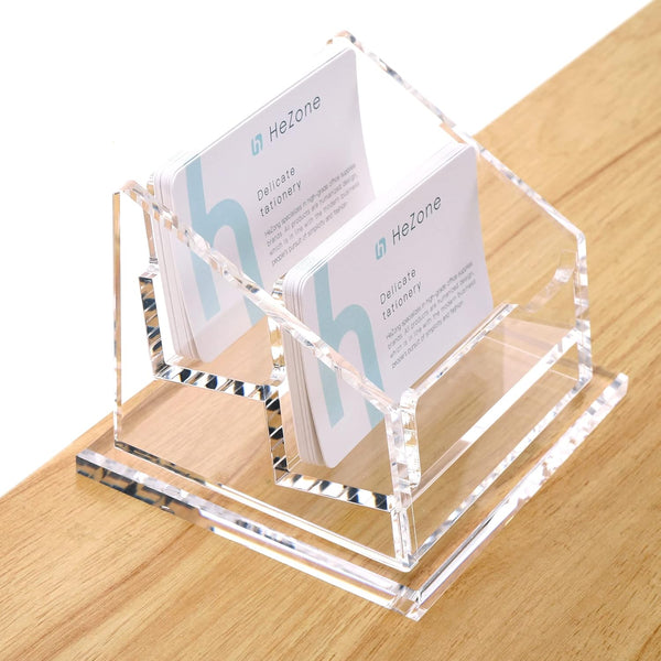 Business Card Holder for Desk Display - Clear Acrylic Office Supplies, 2 Slot Organizer Stand, 1 Pack