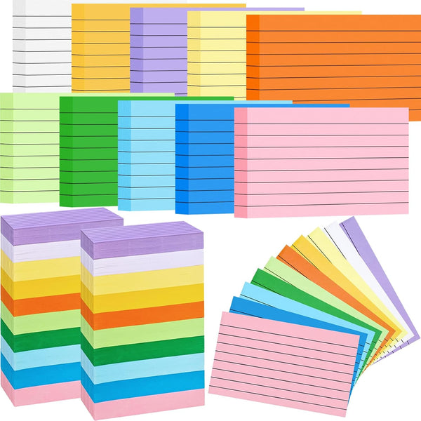 Beieverluck 2000 Count Colored Index Cards 3x5, Lined Note Cards, Notecards, Study Cards,