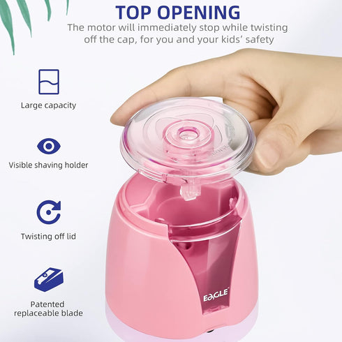 Eagle Electric Pencil Sharpener, Battery Powered with Large Shaving Holders, Suitable for Kids and Office Use