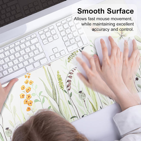 QIYI Large Mouse Pad for Desk, Floral Computer Desk Mat for Keyboard and Mouse, Non-Slip Rubber Base, Waterproof
