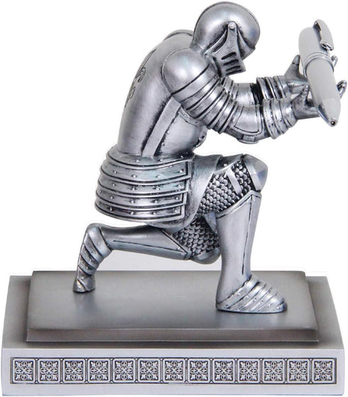 Knight Pen Holder Desk Organizers and Accessories, Resin Desk Decor with a Cool Pen Gift for Office and Home (Silver)