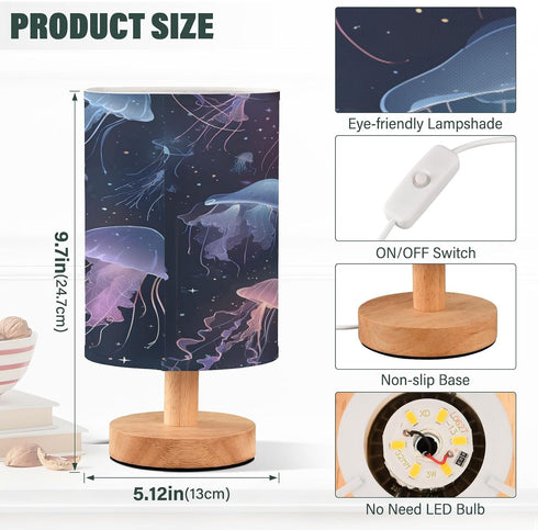 ALAZA Beautiful Jellyfish Bedside Table Lamp with USB Port for Bedroom Nightstand Lamps Night Light Linen Fabric Shade