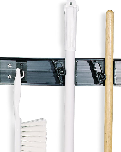 4073100 3 1 Carlisle FoodService Products Roll 'N Grip Mop, Broom and Tool Holder / Storage System, Positions + Hook