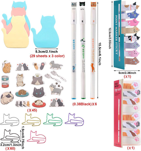 Outus Cute Sticky Notes, Paper Clips, Gel Ink Pens, Cartoon Stickers - Cat Lovers Stationery Supplies