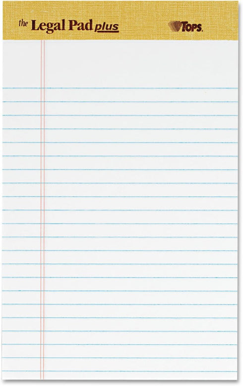 TOPS The Legal Pad Plus Writing Pads, 5" x 8", Jr. Legal Rule, 50 Sheets, 12 Pack