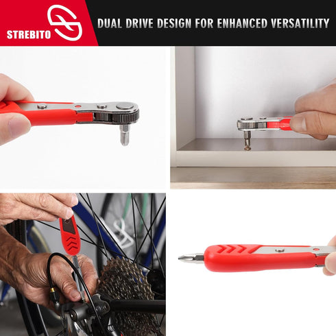 STREBITO Right Angle Screwdriver Low Profile 26 Piece Ratchet Set, Mini 1/4 Bit Tool for Tight Spaces