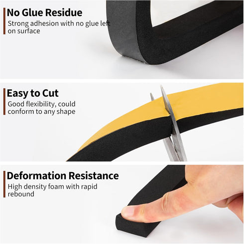 Yotache High Density Adhesive Foam Tape - 2 Rolls 1" W X 3/4", Weather Stripping Gasket Seal, 13 Ft Length
