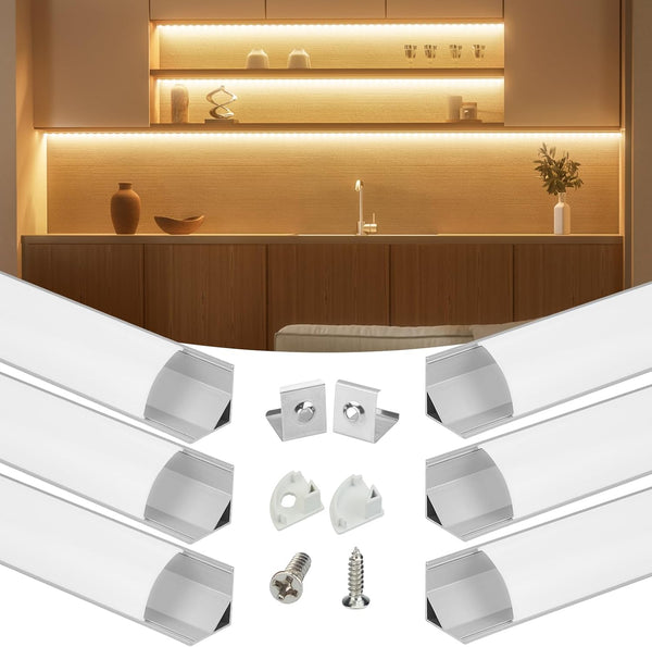 Muzata 6Pack 3.3FT/1M V Shape LED Channel Silver Aluminum LED Strip Diffuser