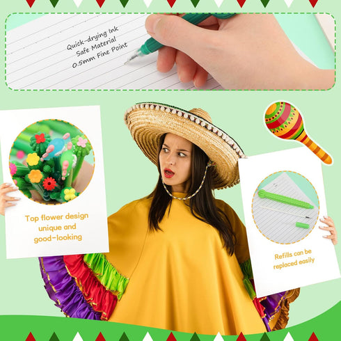 Tinlade 200 Pcs Cactus Shaped Gel Pens - Cute 0.5mm Black Ink Cacti Pens for Office, School Supplies, Prize Student