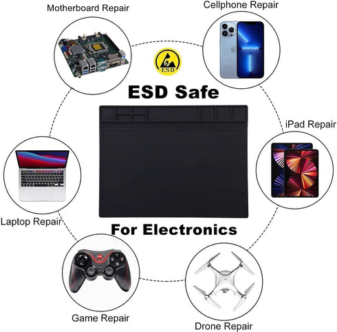 HPFIX Premium Heat Resistant Anti Static Mat, 932°F, with Grounding Wire, Plug, and ESD Wristband for Electronics