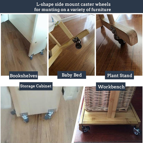 HUIXIHU 1 Inch Set 4, Small Side Mount Casters of L-Shaped Plate Low Profile Swivel Caster Wheels, Non-Marks Silent
