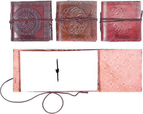 TUZECH Handmade Leather Mini Notebook, Book of Shadows, Blank Unlined, Vintage Diary, Set of 4, Rose