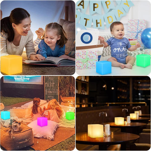 BALMOST 6-in Dimmable 16 4 LED Cube Night Light, Rechargeable LED Light Cube w/Remote, RGB Color Changing Modes Light
