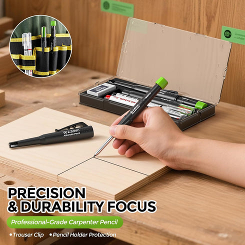 CP3000 6 Nicpro Carpenter Pencil with Sharpener, Construction Pencils with Refills in a Lead Dispenser, Deep Hole Long