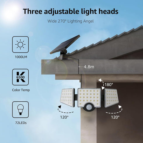 WL5000 3 270 IP65 Lepro Solar Lights for Outside, Motion Activated Security Lights, Separate Solar Panel, Adjustable