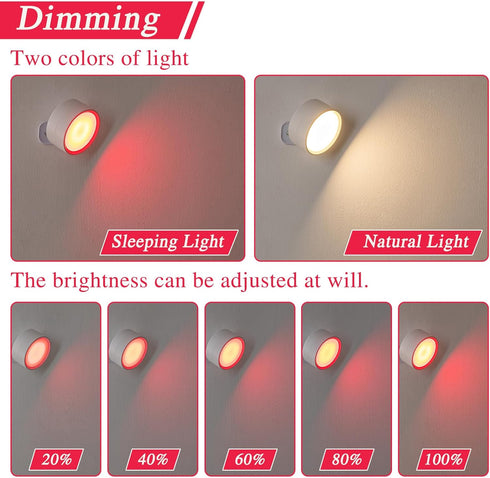 KSNALUX 360 2 Dimmable LED Red Light Therapy Lamp for Sleep Magnetic Rotating USB Rechargeable Night Light with Remote