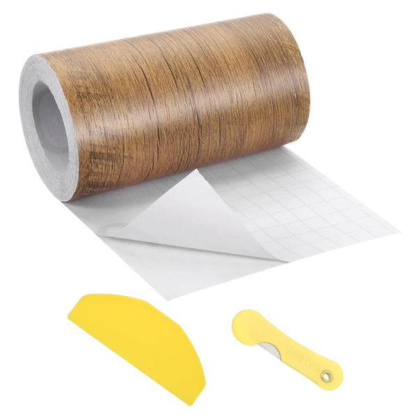 uxcell 1 Roll Wood Grain Tape, 4.72" x 33 Ft, Realistic Textured Self Adhesive Patch for Home Decor, Coffee Color