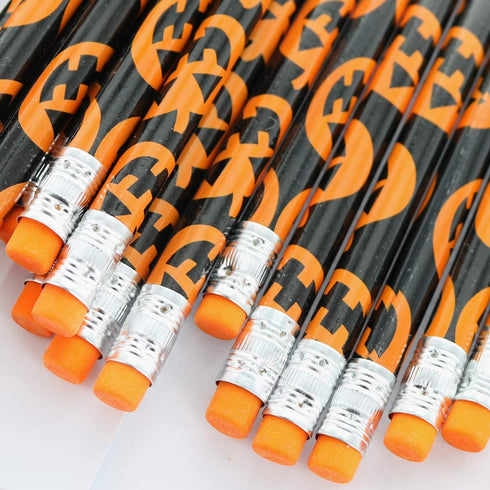 GiftExpress 48-Pack Halloween Pumpkin Pencils with Eraser, Halloween Treats for Kids, Classroom Prize Supplies