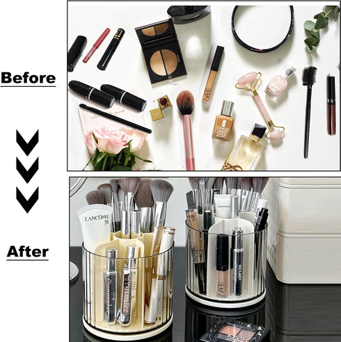 Marte Vanci 360 Degree Rotating Desk Organizer, Beige Pencil Holder for Makeup, Craft, and Stationery - 6 Slots