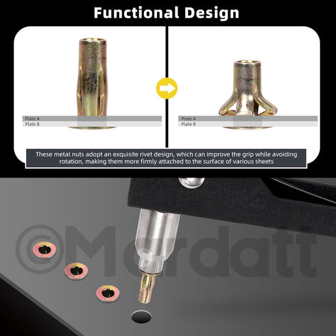 26Pcs M8 Zinc-Plated Multi-Grip Rivet Nut Flat Head Shank Insert Nut Gold Finish for Industrial Fasteners