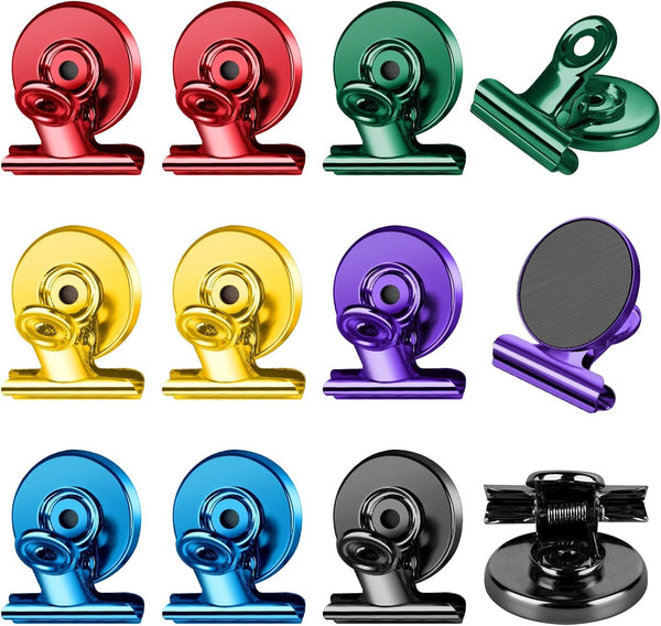 FINDMAG Strong Magnetic Clips, 12 Pack, Heavy Duty, Whiteboard Magnets, Scratch Free Magnet Clips for Photo Displays