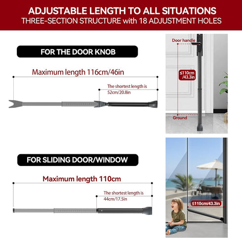 Jammer (1 Pack,Black) AceMining Upgraded Door Security Bar & Sliding Patio Bar, Heavy Duty Stoppers Adjustable
