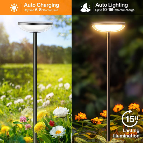 2 Pack 15Hrs, ELECLINK Tall Solar Pathway Lights Outdoor, Solar Garden Lights Outdoor Waterproof Bright Up to Round
