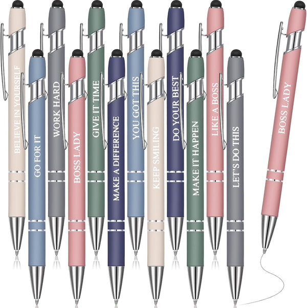 Zonon 12 Pieces Inspirational Motivational Pens, Fine Point Smooth Writing Pens with Fun Quotes for School Office Gifts