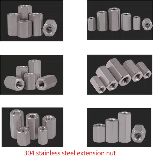 5PCS M6 X 1-Pitch 10mm Length 304 Stainless Steel Metric Hex Coupling Nut