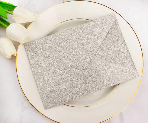 Lucky Star 25 PCS A7 Silver Sparkle Glitter Envelopes, 5.35 x 7.7 inches for Weddings, Invitation Cards, Birthday