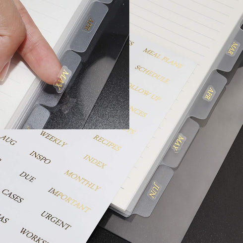 Multibey A5 Dividers - 6-Tabs with Tab Sticker Labels, 6-Ring A5 Plastic Binder Index Dividers, Translucent Set of 6