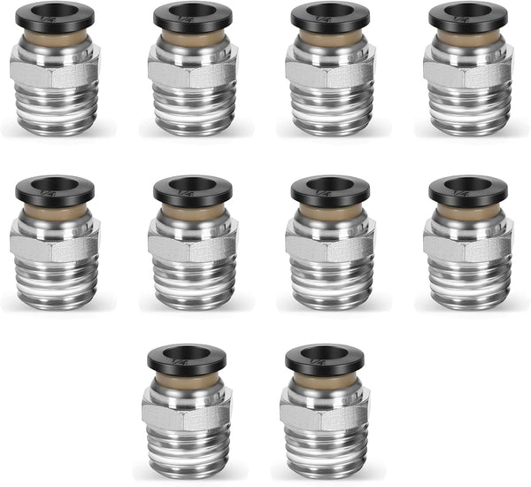 10 Pcs Push to Connect Fittings, 1/4 Inch Tube OD x 1/4 Inch NPT Thread, Pneumatic Male Straight Quick Connect