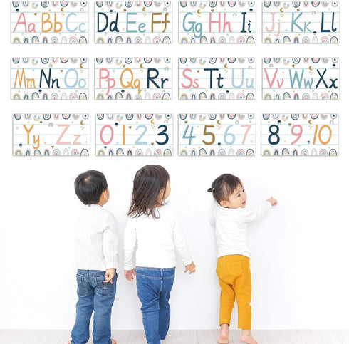gisgfim 12 Pieces Alphabet Bulletin Board Strips Set, Boho Rainbow ABC Banner
