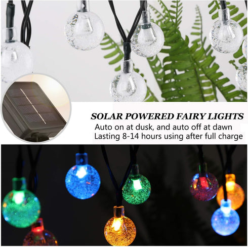 8 7M/24Ft, 50 Solar Powered Crystal Ball Lights - Modes, LED, Waterproof for Outdoor Patio, Garden, Yard & Wedding