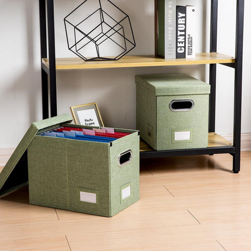 PRANDOM File Organizer Box, Set of 1 Collapsible Decorative Linen Filing Storage, Hanging File Folders with Lids