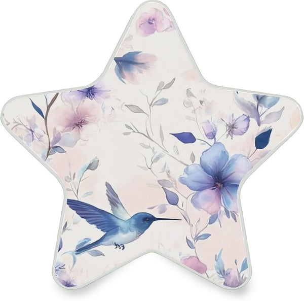 Burbuja Blue Flowers Hummingbirds LED Night Light Plug into Wall 0.2W Star-Shaped Nightlight