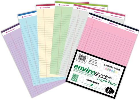 Roaring Spring Enviroshades Recycled Legal Pads, 50 Sheets, 8.5" x 11.75", Pack of 6 Assorted Colors